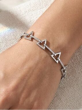 New 7” White Gold Plated Geometric Triangle Bracelet with CZ links